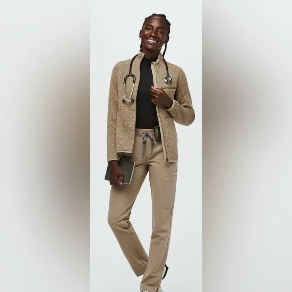 FIGS On Shift Sweater Knit Jacket Size XL Heather Light Oak 🤎🤍🤎 - Picture 5 of 15